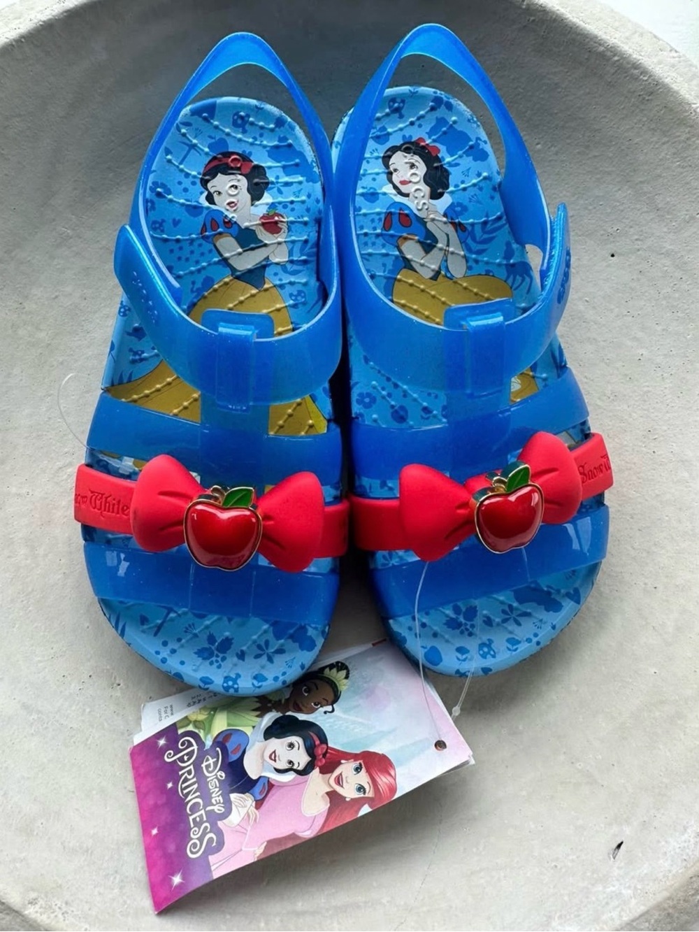 Disney Crocs Blue Snow White Kids Jelly Sandals with Red Apple Bow